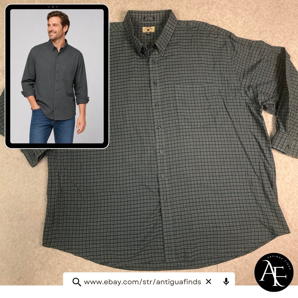 Cutter & Buck Mens 4XB Shirt Teal Grid Rayon Cotton Long Sleeve Button‎ Down 4TG